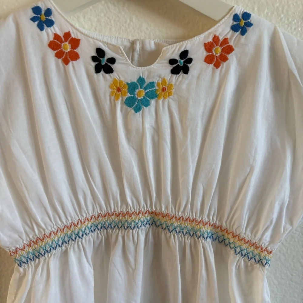 Gymboree White Cotton Top embroidered 4 girl floral tropical conch waist